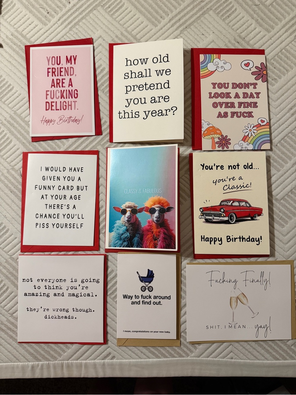 Set of 9 humorous greeting cards